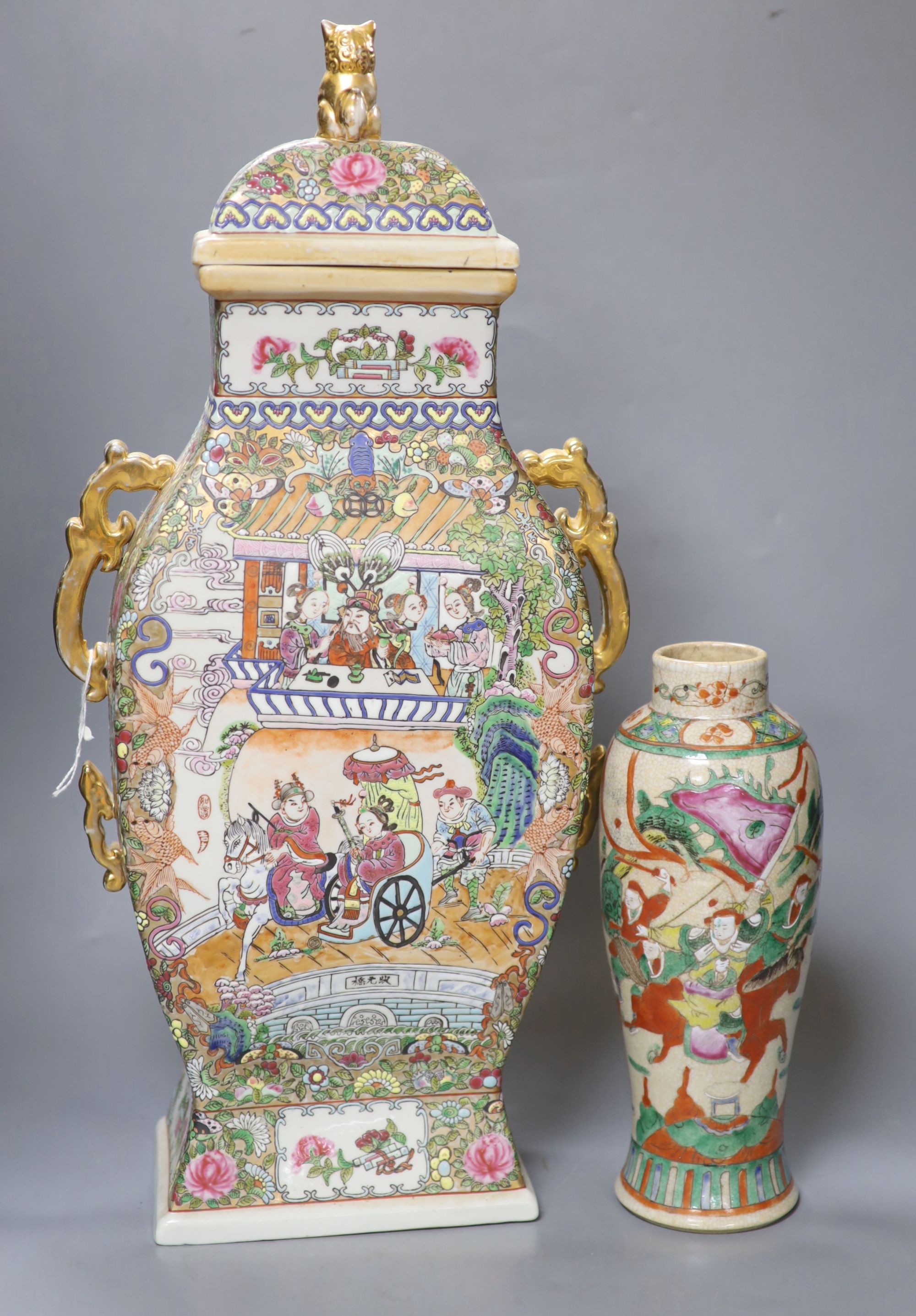 Two Chinese famille rose vases, tallest 60cm